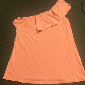 One shoulder adorably summer top! Lovely pinkish coral.